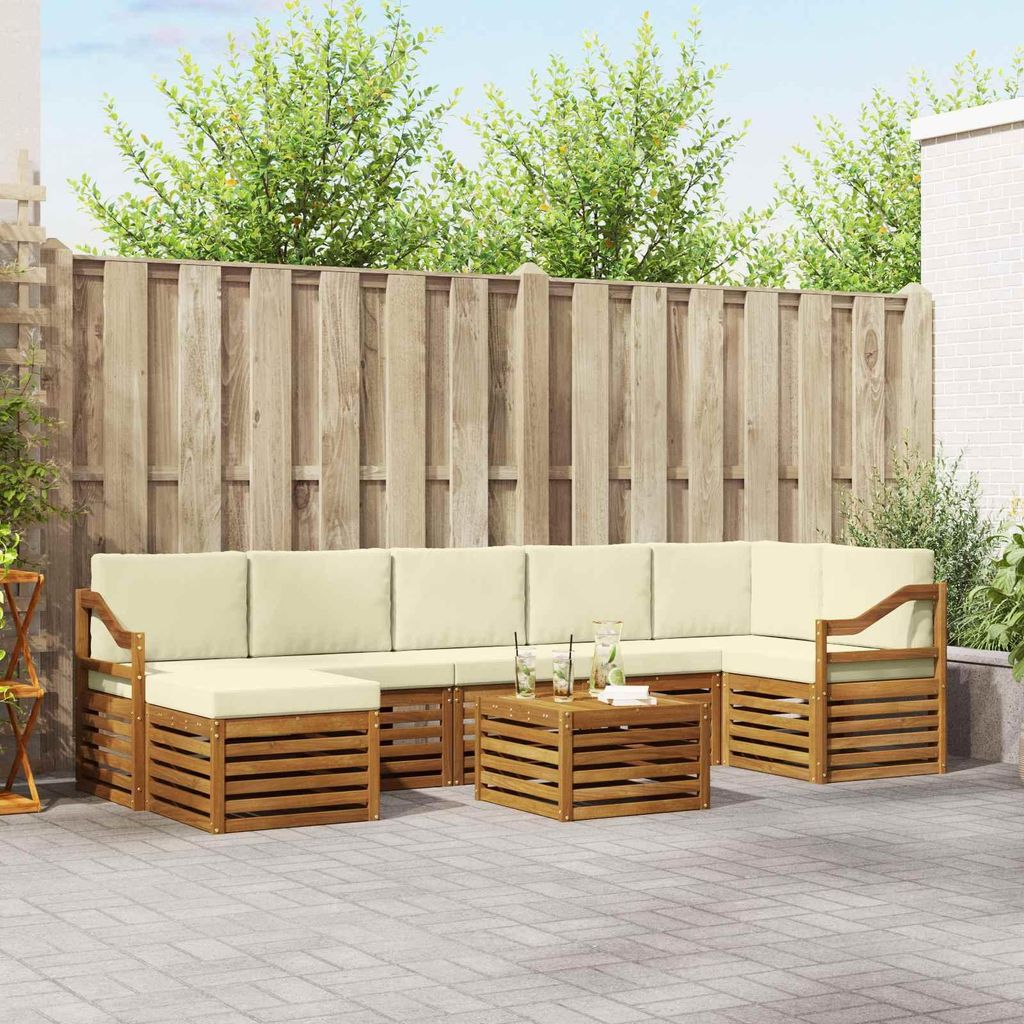 "Seasonal Sale"Sofagarnitur - CLORIS - Balkonmöbe/Sitzgruppe - 8 pcs - Moderne Design - Natur und Creme Massivholz Akazie - Gartensofas DEMöbel98...