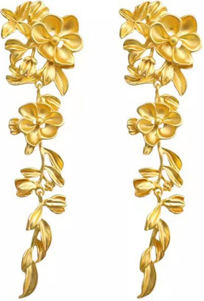 1 Paar hängende Ohrringe mit Blumenquaste für Damen, lange goldene Ohrringe für Abschlussbälle, formelle Partys, übertriebener Ohrschmuck für...