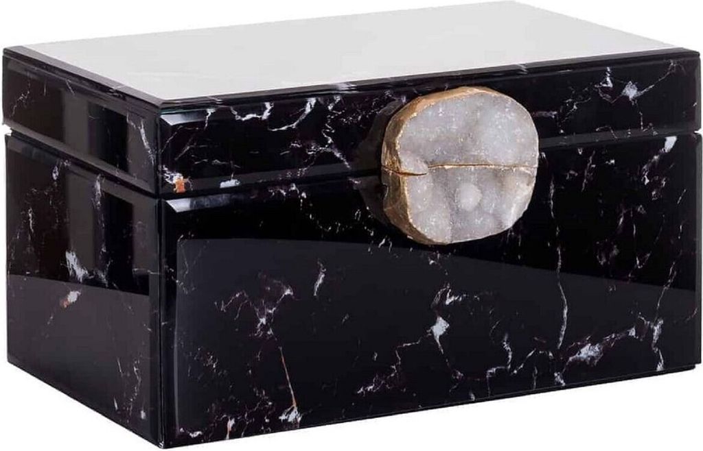 Casa Padrino Luxus Schmuckkasten mit Marmoroptik Schwarz 30,5 x 15 x H. 18 cm - Schmuckschatulle - Aufbewahrungsbox - Deko Accessoires - Luxus Koll...