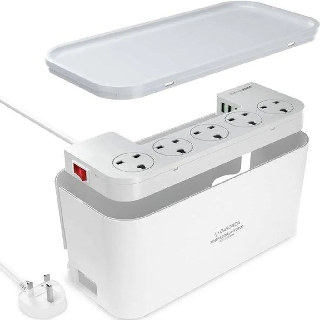 Station de Charge Bureau 5 Prises et 3 USB avec Gestion de Câbles 2m Blanc