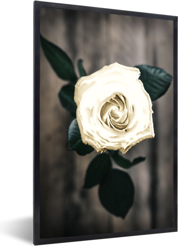 MuchoWow MuchoWow Gerahmtes Poster Blume - Weiß - Grau 60x90 cm - Poster mit zchwarzem Bilderrahmen - Kunst