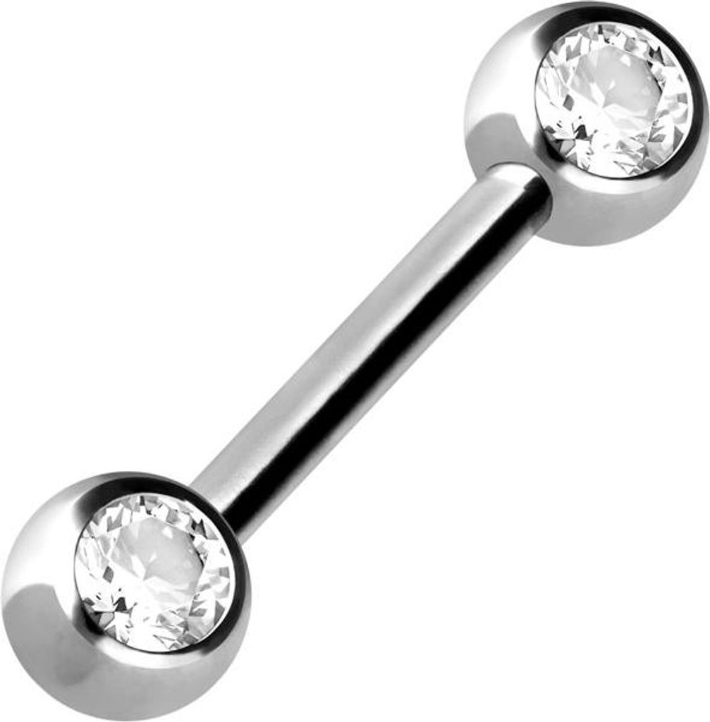 Zungenpiercing, Intim-Piercing Chirurgenstahl Barbell SEITLICHE KRISTALLE Silber Stablänge: 14mm