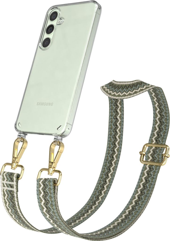 Samsung Galaxy S24 / S25 Chain Eyelets Slim Neck Strap Set Wave Style 07 Green/Beige 04 Metall Gold
