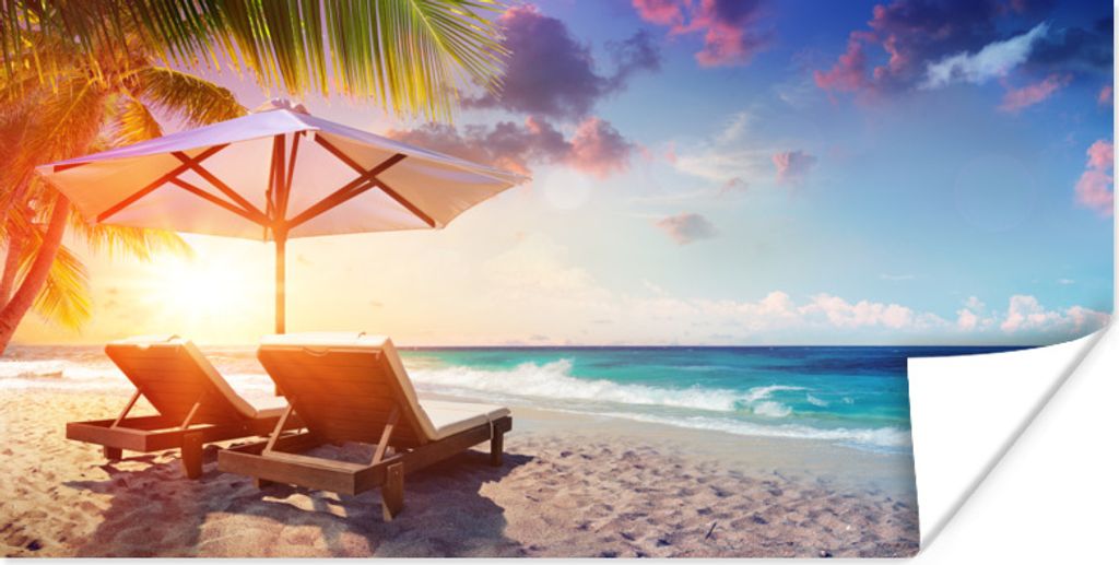 MuchoWow Poster Sonnenschirm - Stühle - Strand 160x80 cm - Foto Poster