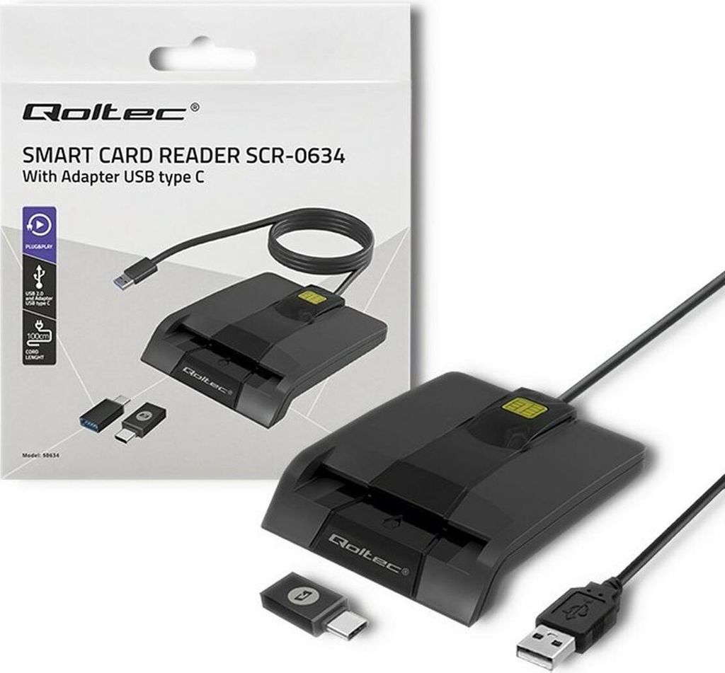 Qoltec 50634 Intelligenter Chipkartenleser Smart ID SCR-0634 | USB-Typ C