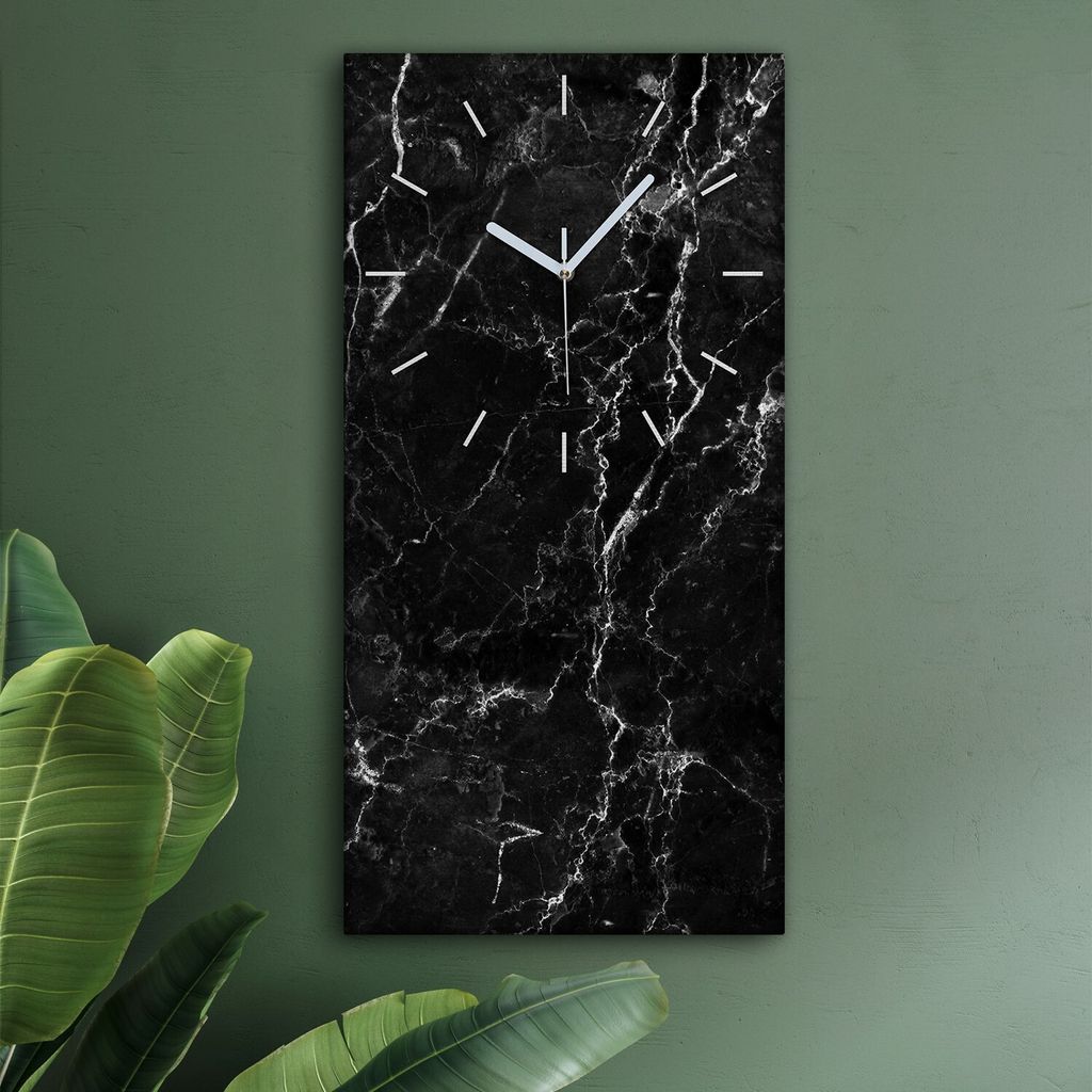 Wohnzimmer Leinwand Uhr Geräuschlos Küche 30x60 Schwarzer, Marmor, Textur, weiße Zeiger