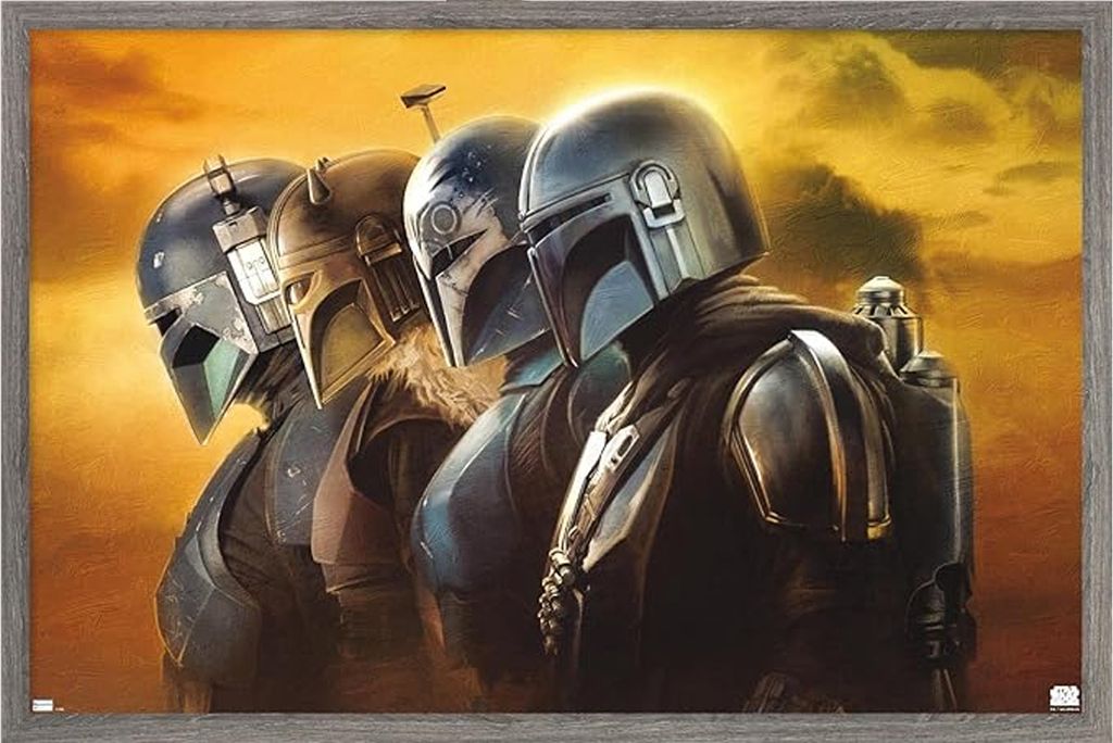 Star Wars Mandalorian - Gerahmtes Poster "Line Helmets" PM11954 (40 cm x 30 cm) (Schwarz/Bunt)