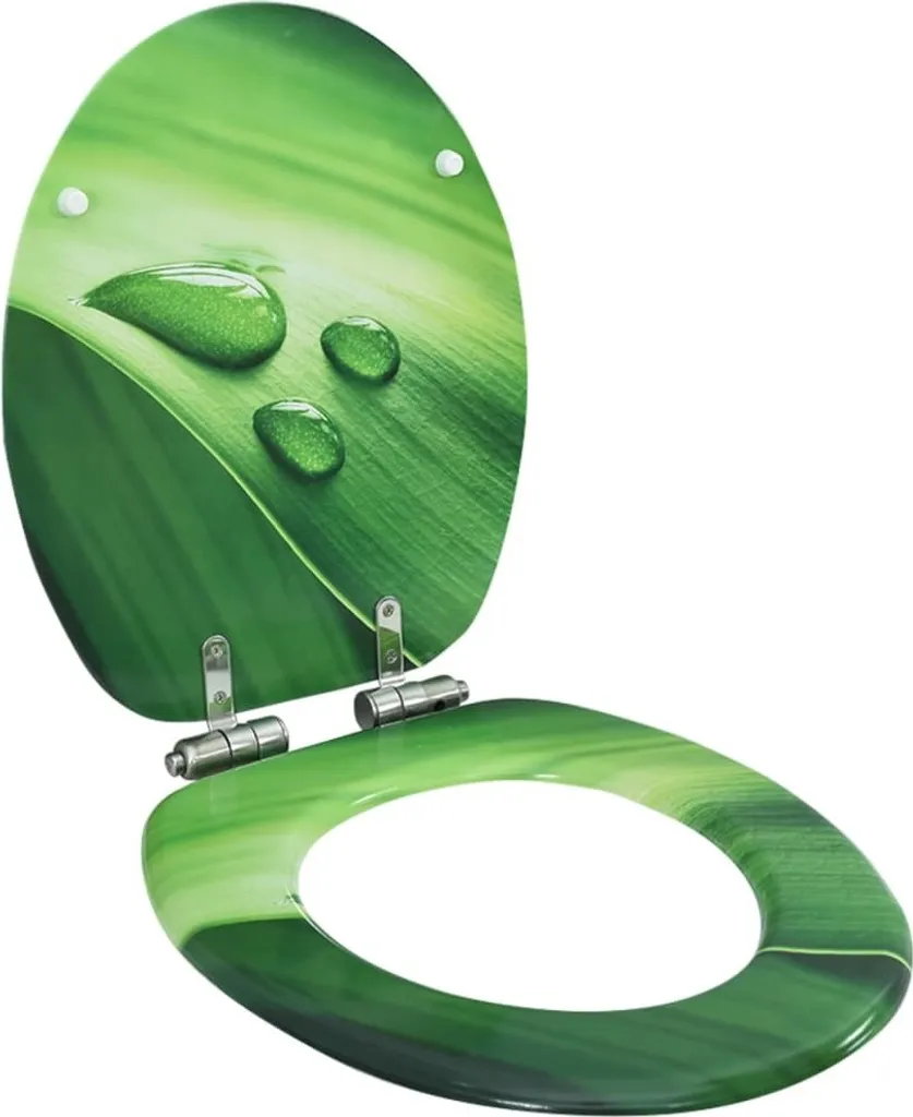 Sedile WC Universale MDF Verde Gocce | Coperchio Chiusura Ammortizzata