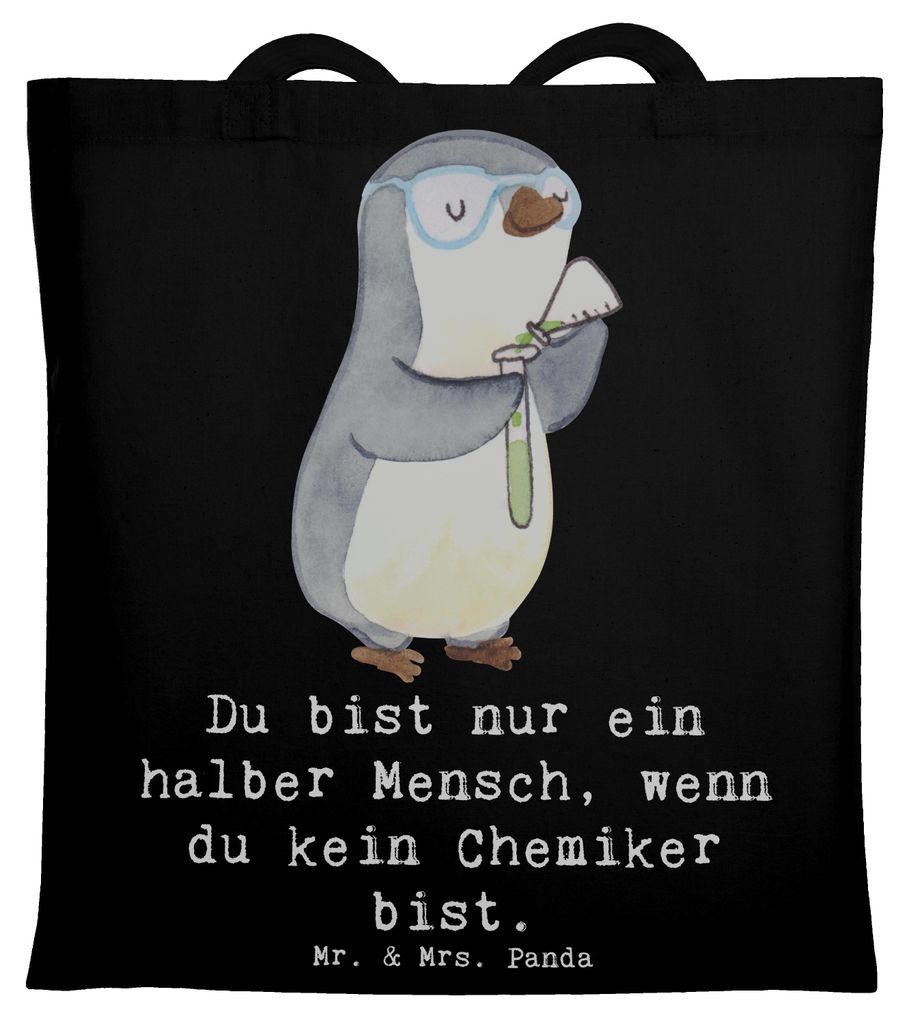 Mr. & Mrs. Panda Tote Bag Chemiker Herz - Schwarz - Geschenk, Einkaufstasche, Schultasche, Jutebeutel, Chemielaborant, Spruch, Beruf, Labor, Laptop...