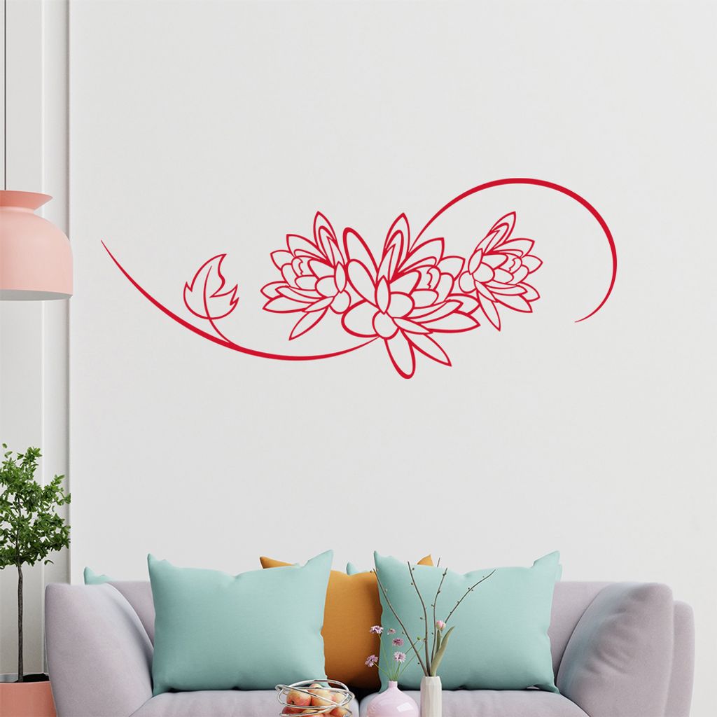 Blume - Linien Wandtattoo in 6 Größen - Wandaufkleber Wall Sticker - Dekoration, Küche, Wohnzimmer, Schlafzimmer, Badezimmer