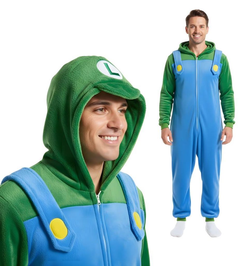 Onesie Kigurumi pigiama Super Mario Luigi costume Immagine del prodotto 