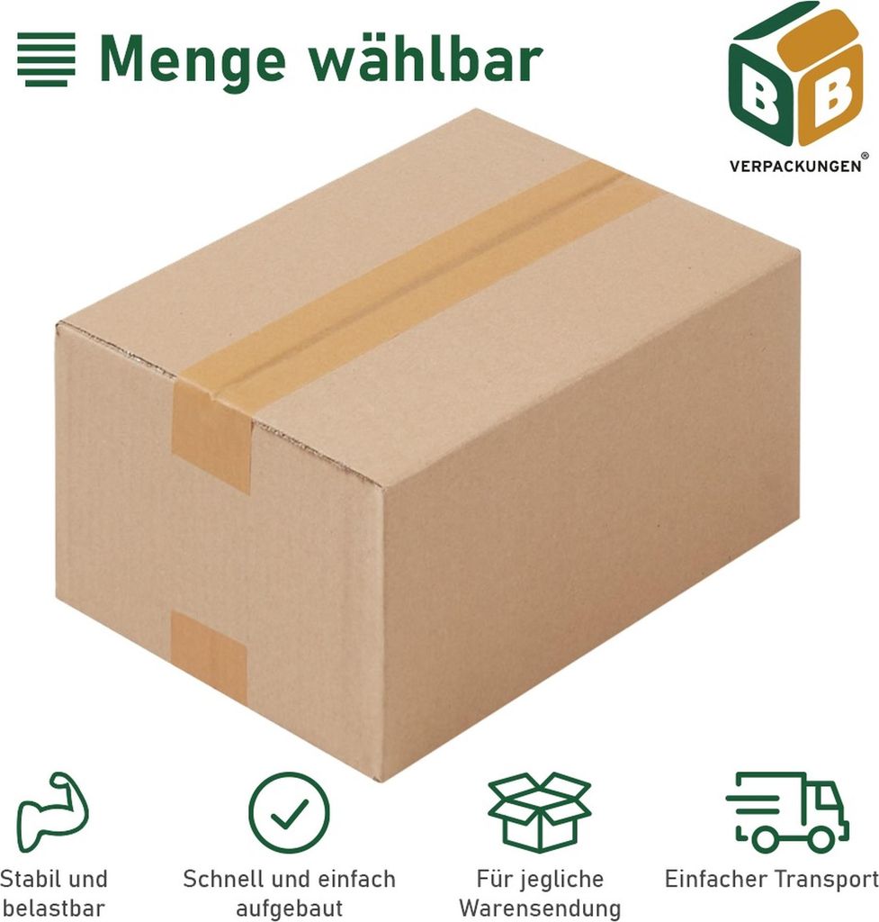 1000 x Faltkarton (260 x 170 x 120 mm) stabil 1-wellig Versandkarton Päckchen DHL Hermes Schachtel Box Paket braun BB-Verpackungen