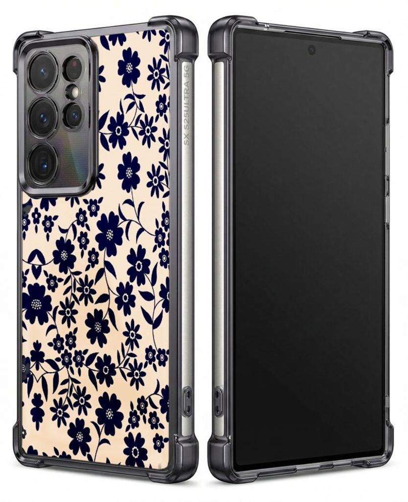 Personalisierte Hülle mit Bild für Samsung Galaxy S26 Elektroplattiert TPU Stoßdämpfer Handyhülle mit Blaues Blumenmuster-Druckdesign