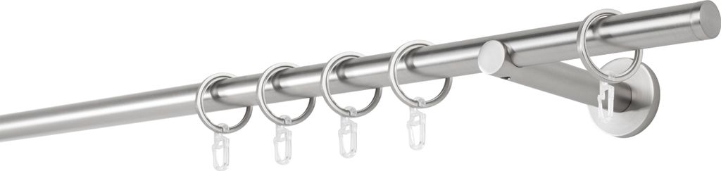 Gardinenstange auf Maß 20mm Match 1-lauf Wandträger 12cm Farbe: Edelstahl-Optik, Größe: 160cm