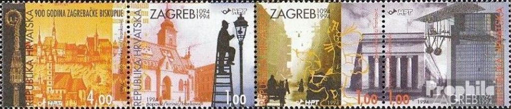 Briefmarken Kroatien 1994 Mi 299-302 Viererstreifen (kompl.Ausg.) postfrisch Zagreb