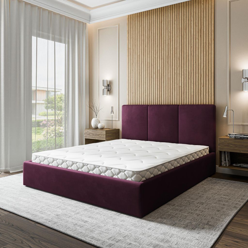 Masseno Polsterbett AZURI 180x200 cm, Polsterbett mit Bettkästen -Violett, MAGIC VELVET 2202