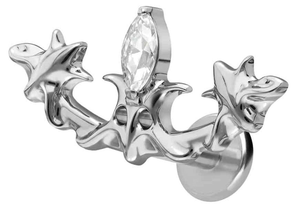 Ohrpiercing, Nasenpiercing Titan Labret mit Innengewinde GOTISCHES DESIGN Silber Stablänge: 7mm | Stabstärke: 1,6mm