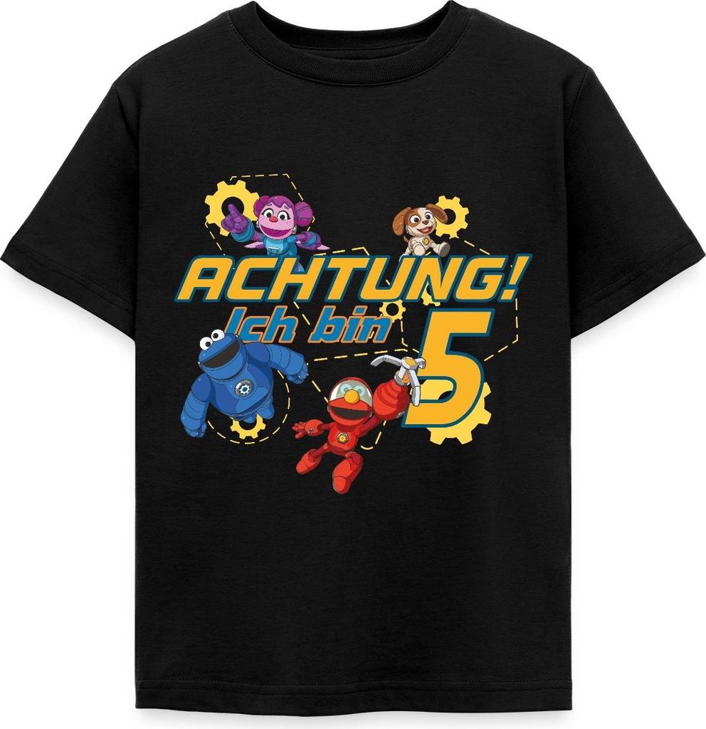 Spreadshirt Achtung Ich Bin 5 Jahre Alt Mecha Builders Team Motiv Kinder T-Shirt, 122/128 (7-8 Jahre), Schwarz