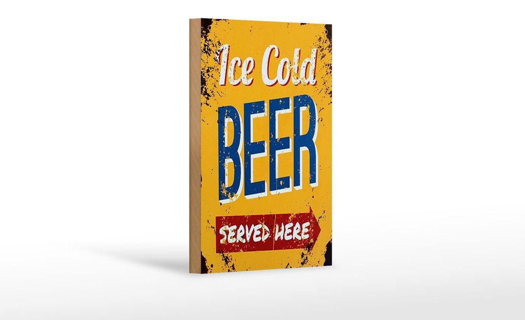 Holzschild Retro 12x18cm Ice Cold Beer served here Bier Produktbild 