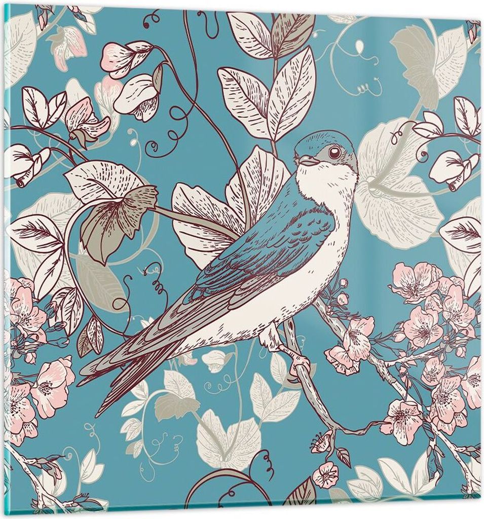Bilder auf glas - Vogel Baum modern - 60x60cm - Glasbilder - Wandbilder - Kunstdruck - zum Aufhängen bereit - Wanddekoration aus Glas - Glas Bilde...