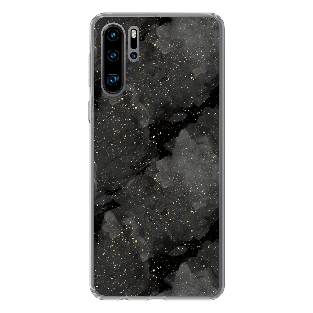 MuchoWow Handyhülle Schutzhülle Hülle für Huawei P30 Pro Marmor - Glitter - Gold - Schwarz - Muster Silikon Softcase Handy Hülle - Schutzdeckel