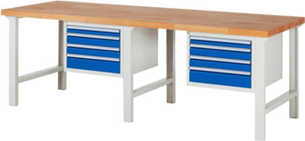 Werkbank mit 8 Schubladen - Vollauszug - 60:2 / 90:4 / 120:2 - 840 x 2.500 x 900 mm (HxBxT) - Traglast 750 kg - Buche