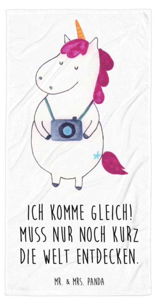 Mr. & Mrs. Panda Duschhandtuch Einhorn Fotograf - Weiß - Geschenk, Einhörner, Urlaub, Handtuch, Großes Badehandtuch, Saugstarkes, Kamera, Strand...