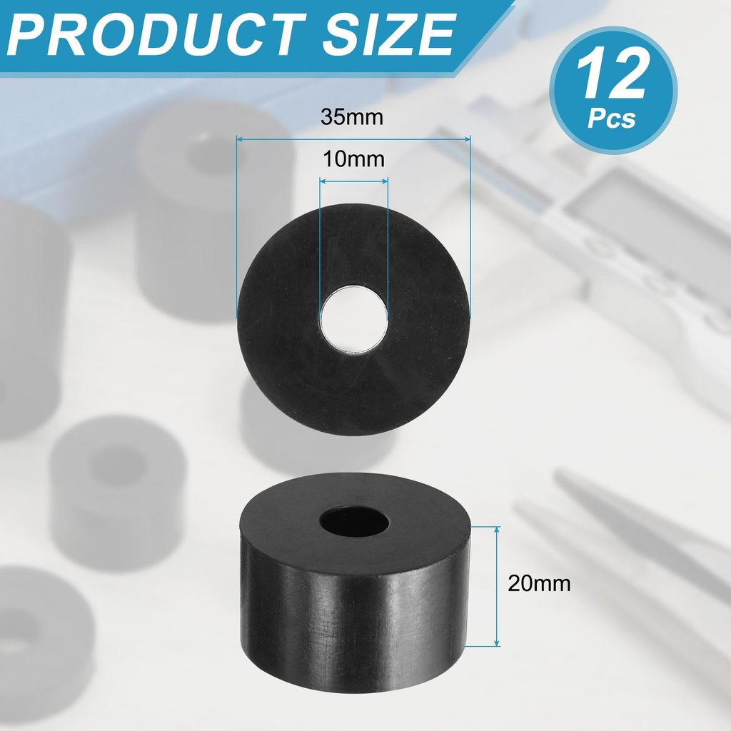 12 Stš¹ck Gummi Unterlegscheiben Gummispacer 35mm Au?endurchmesser x 10mm Innendurchmesser x 20mm H?he Schwarz Runde Distanzhš¹lsen Dicke Gummi...