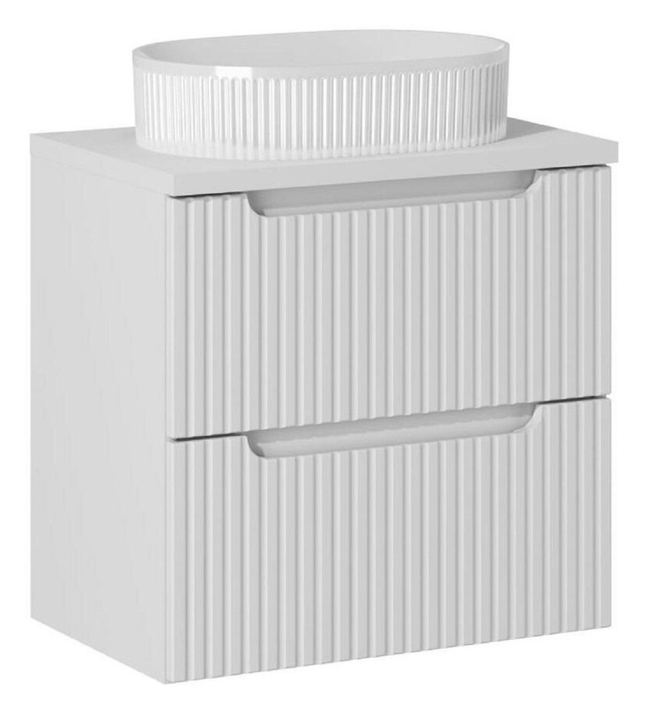 Badmöbel-Set Mit Arbeitsplatte (60 cm) Aufsatzwaschtischen & Unterschrank 2 Schubladen, Nova White N BM100 - Weiß/Matt