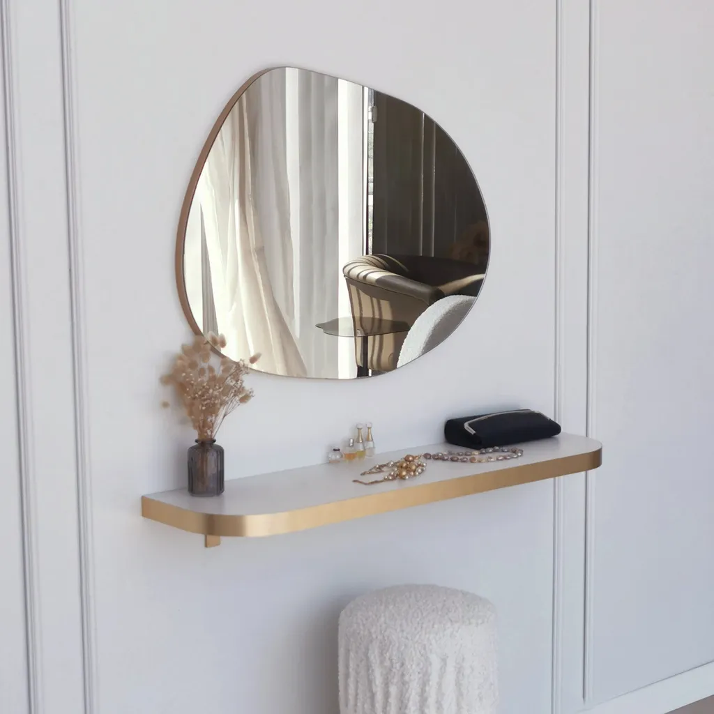 Miroir Mural Doré 55x75 cm Gusto pour Entrée ou Chambre Moderne Or