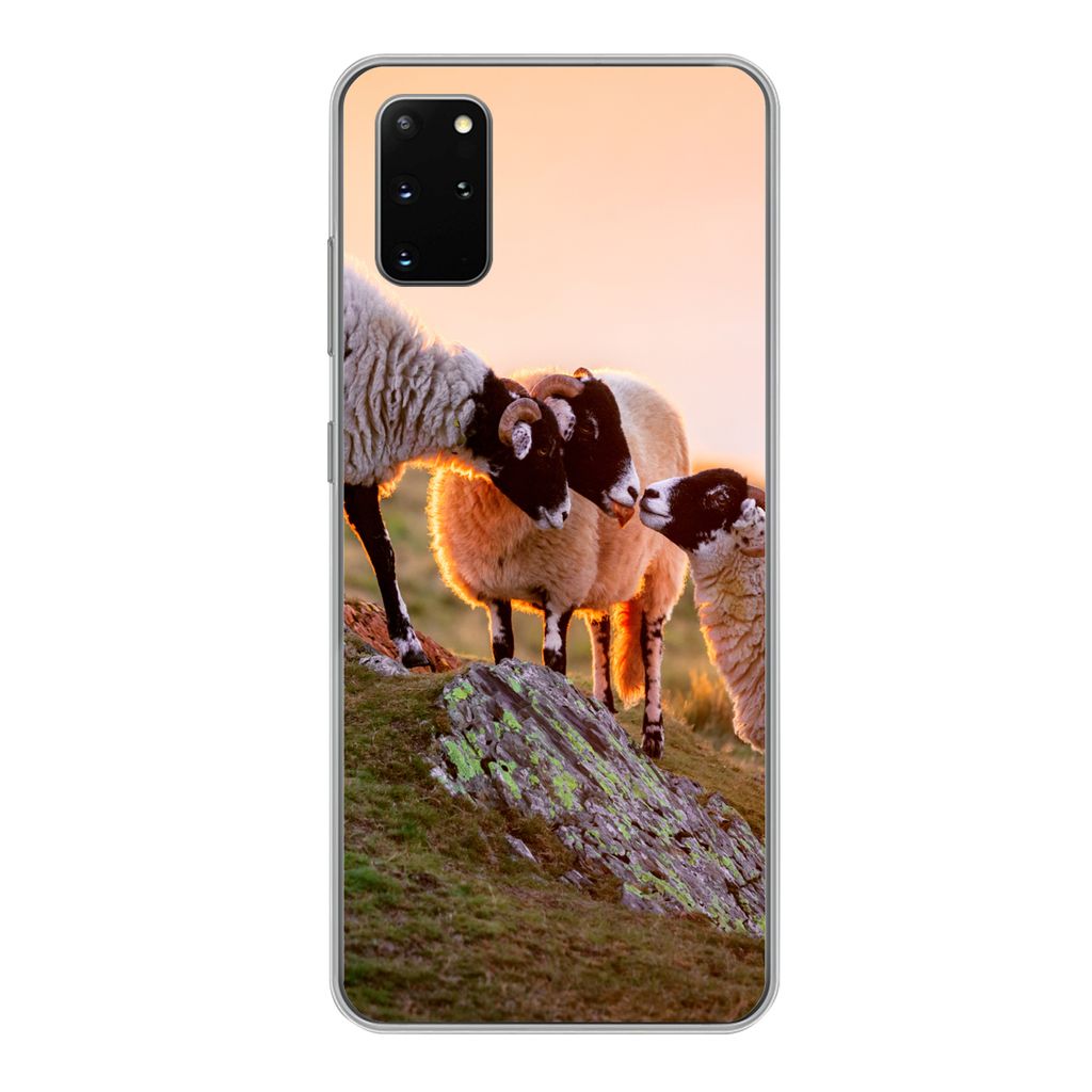 MuchoWow Handyhülle Schutzhülle Hülle für Samsung Galaxy S20 Plus Schafe - Tiere - Sonnenuntergang Silikon Softcase Handy Hülle - Hartschale