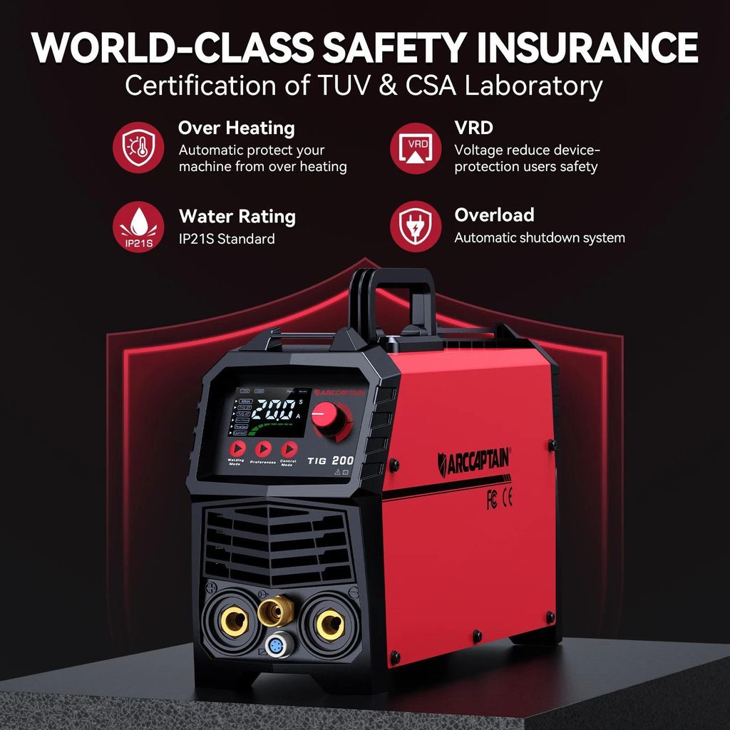 HF TIG Schweißgerät - AR-TIG200 2in1 - 200A DC Inverter - TIG MMA Kombigerät - Digitale Steuerung - Hochfrequenzzündung - EU-Stecker - Für Hau...