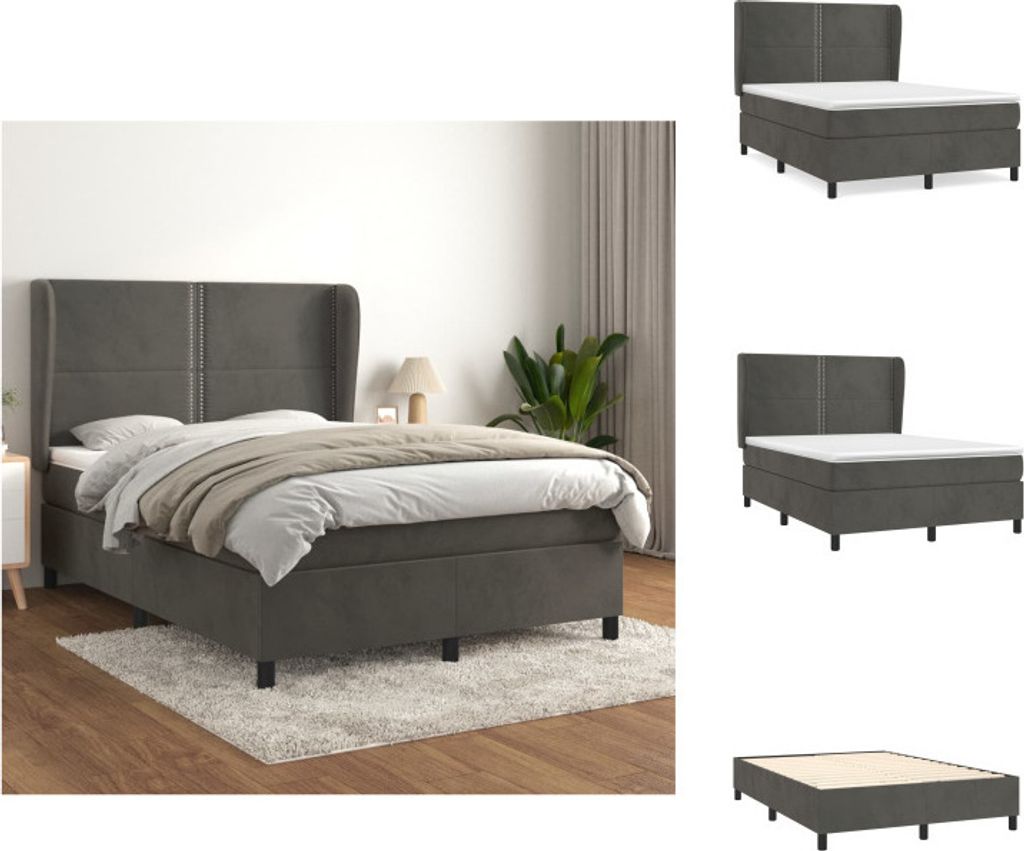 vidaXL Boxspringbett mit Matratze Dunkelgrau 140x200 cm Samt - Betten & Bettgestelle