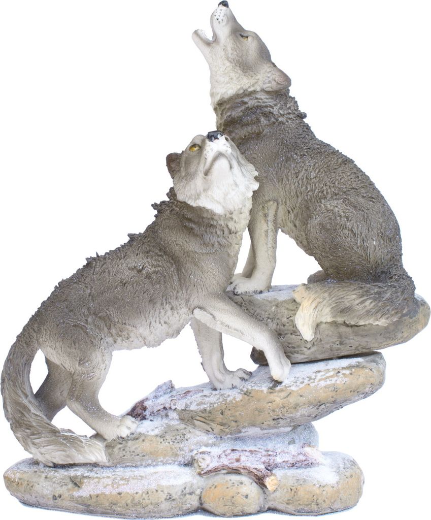 Wolf Paar Felsen Hund Wildhund Skulptur Deko Garten Tier Produktbild 
