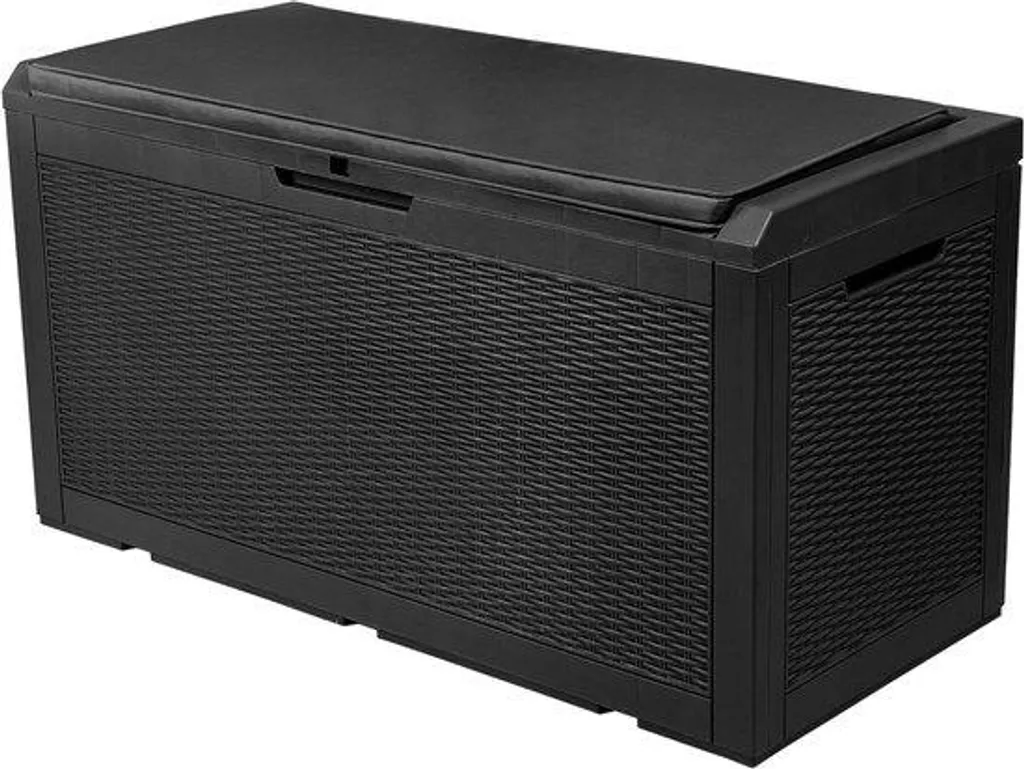Coffre de jardin extérieur étanche noir 380 L - Malle de rangement 121cm