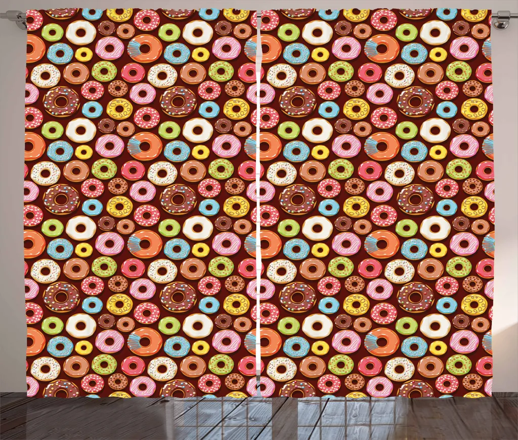 ABAKUHAUS Tenda rustica color cioccolato, Yummy Donuts colorate, Tenda universale per soggiorno con passanti e ganci, 280 x 175 cm, multicolore