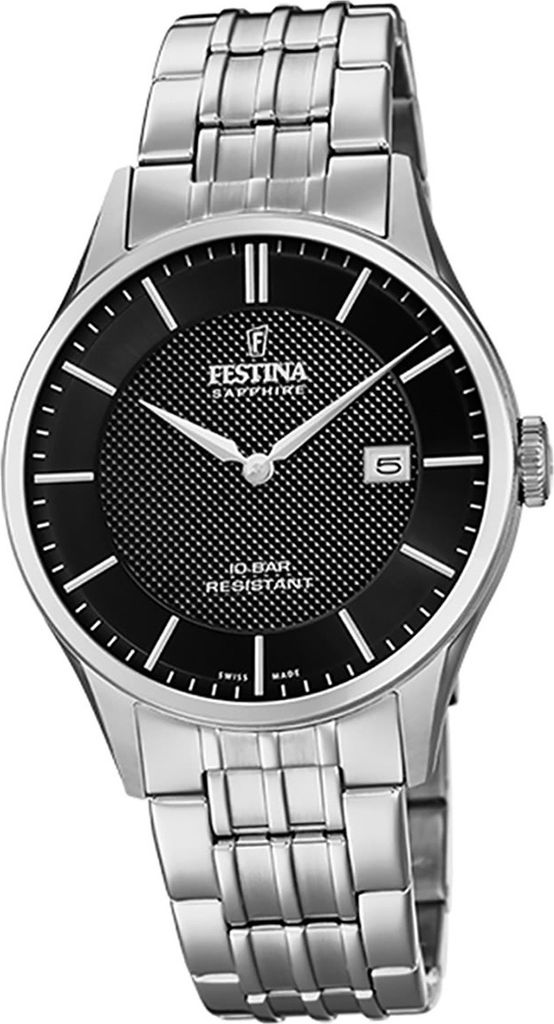 Festina Edelstahl Herren Uhr F20005/4 Armband-Uhr silber Swiss Made D2UF20005/4