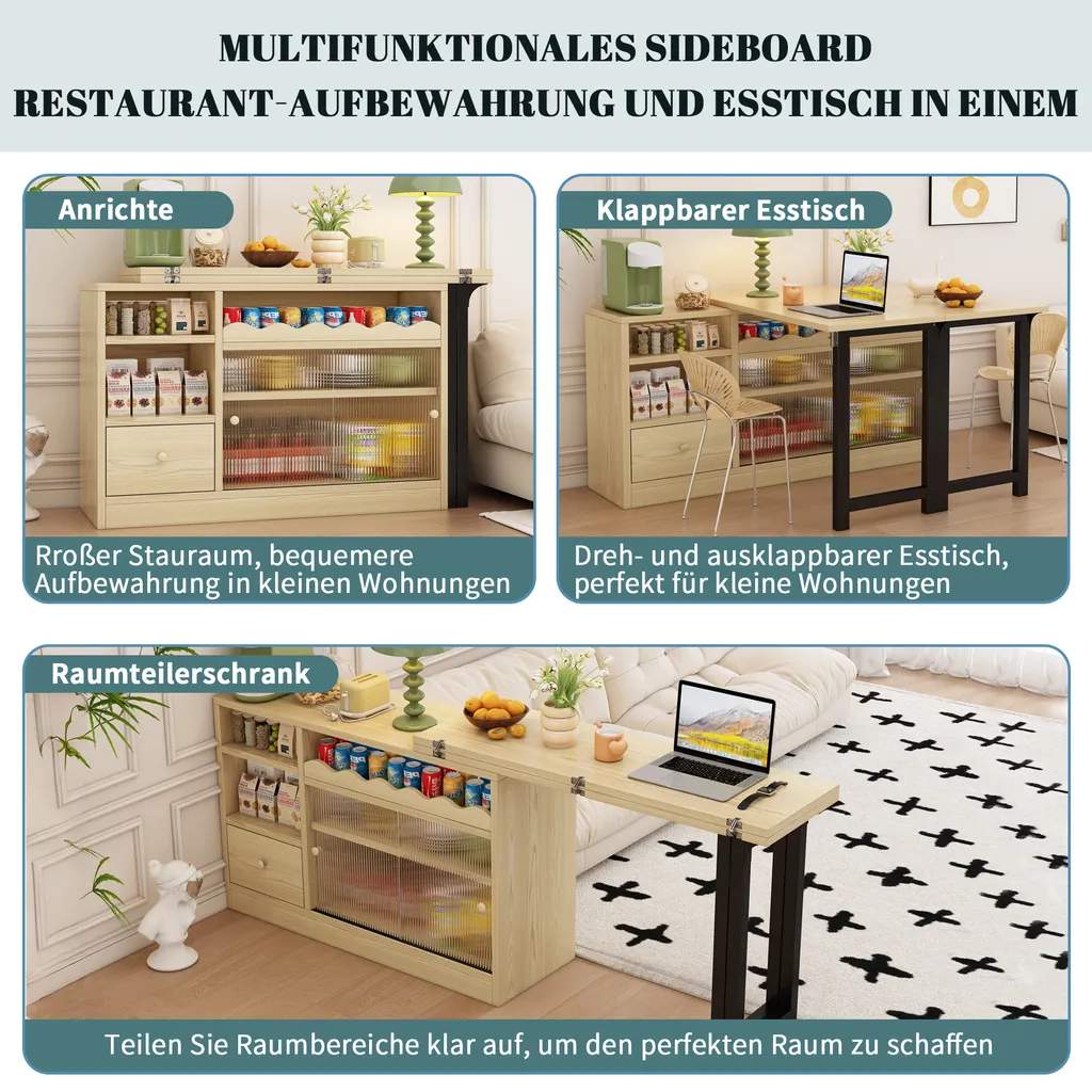 Table de repas pivotante à 360° pliante avec armoire de rangement - 7