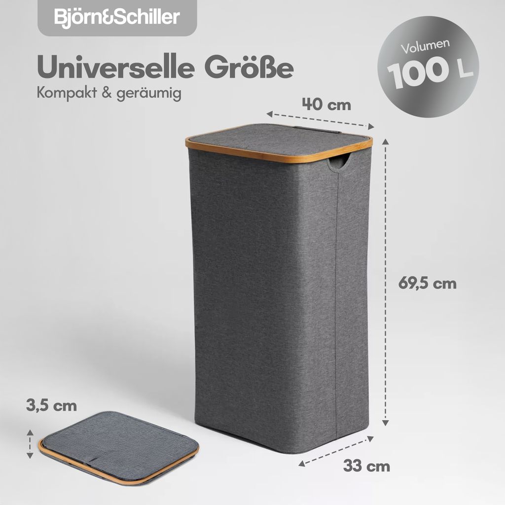 Björn&Schiller Wäschekorb hoch und schmal, grau, mit