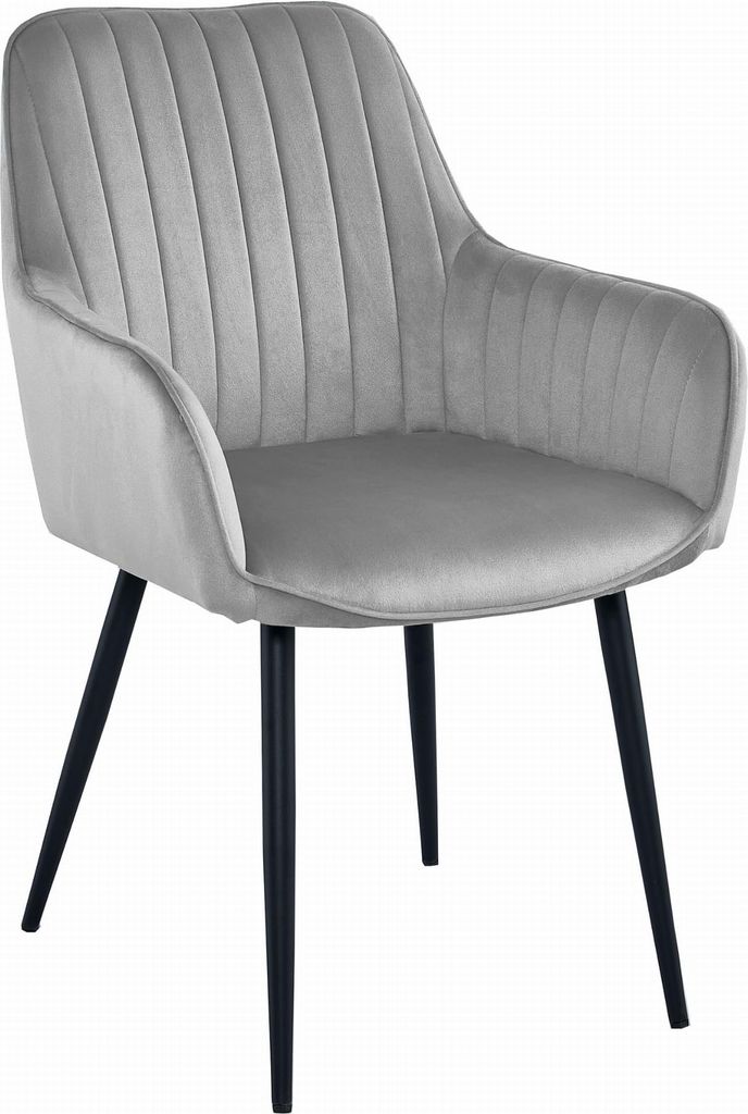 Sessel OSILO silbergrau Samt gepolstert mit Armlehnen Metallbeine für Wohnzimmer, Arbeitszimmer, Esszimmer, Belastung bis 110 kg, Maße 55x84x46 cm