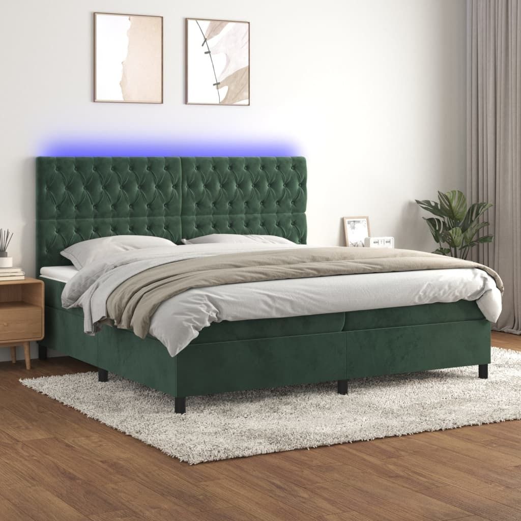 Maison Exclusive - Boxspringbett mit Matratze & LED Dunkelgrün 200x200 cm Samt
