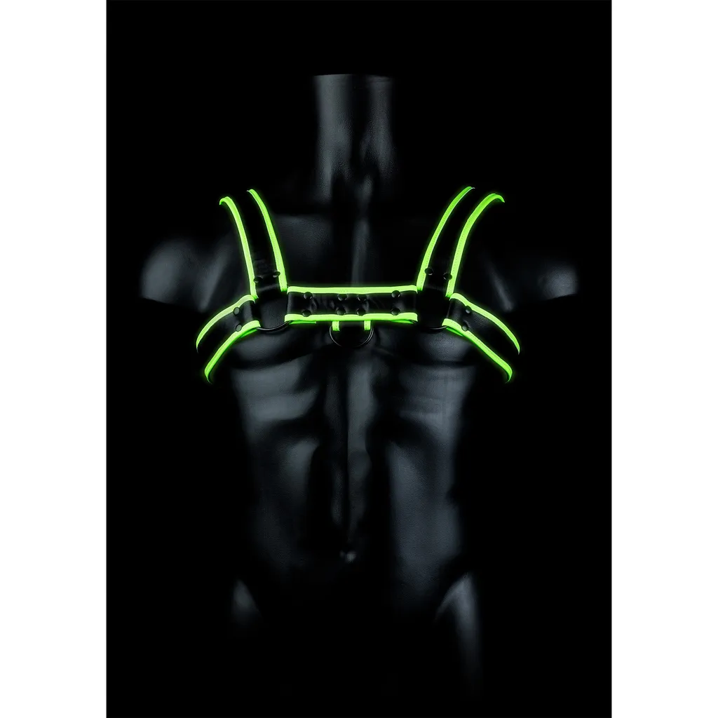 Harnais de poitrine phosphorescent Ouch S/M réactif à la lumière noire