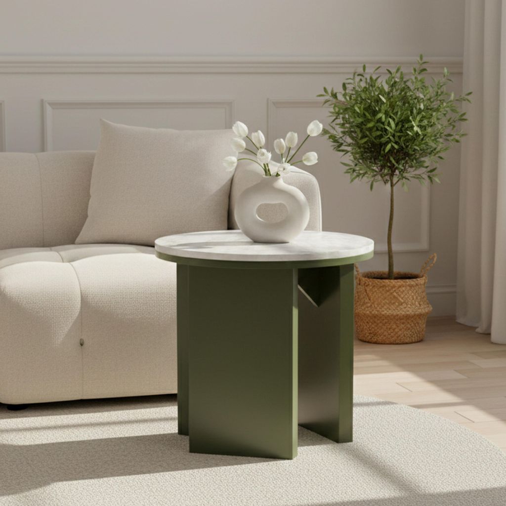 Runder Couchtisch in Holzoptik 50 cm Durchmesser olivgrün - Oviala Bonny