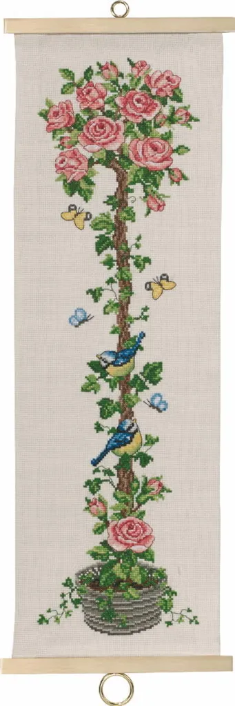 Kit broderie point de croix Permin Arbre à roses 20x62cm réf 36-6415