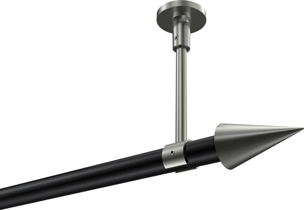 Interdeco Gardinenstange / Vorhangstange Schwarz / Edelstahl-Optik, Typ Sonette Savio (Kegel) ohne Ringe, Deckenmontage, 20 mm Ø 1-läufig, 100 cm