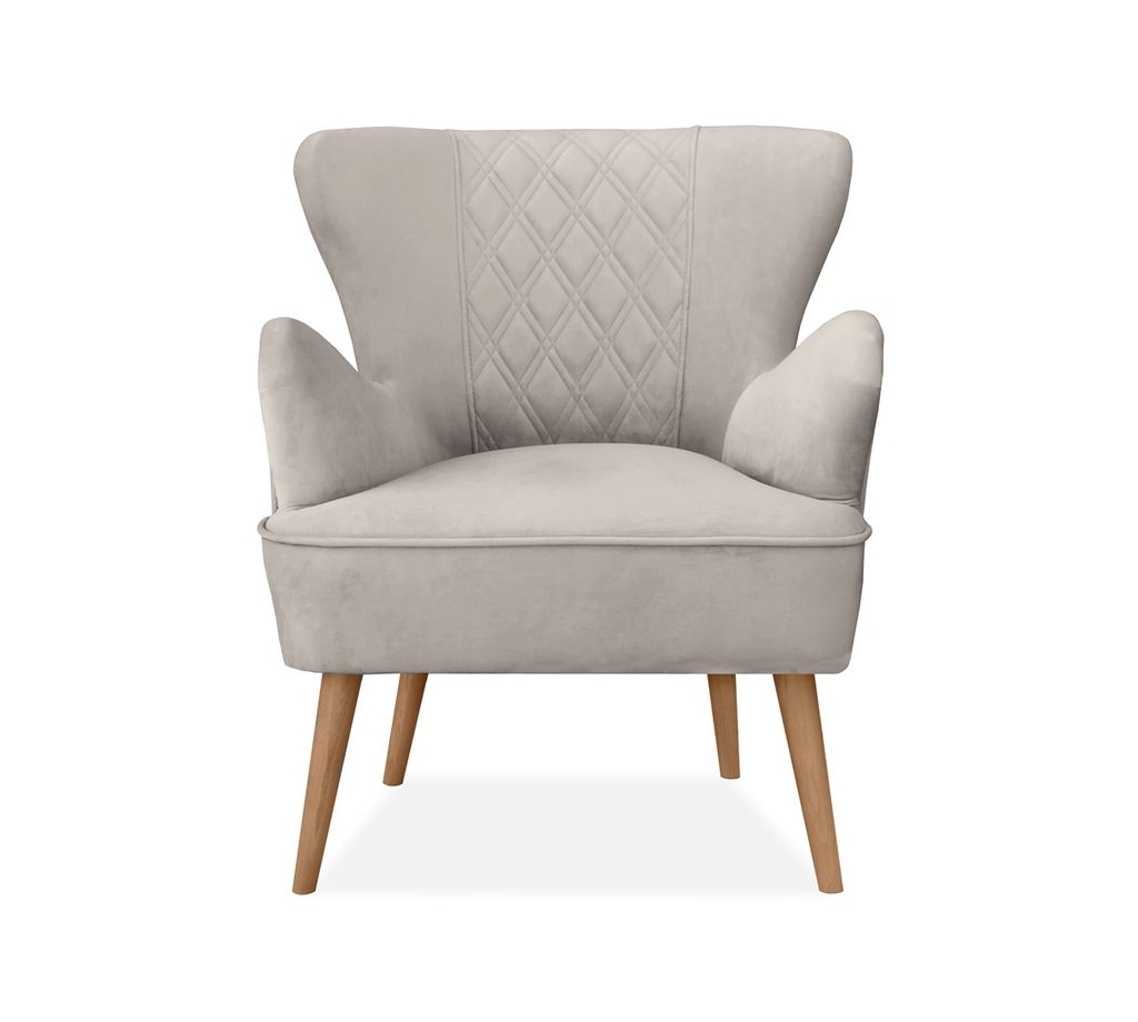 Sessel Hagi aus velours mit bequeme Sitz, Polstersessel mit Holzbeine, Cocktailsessel (Stoff: paros 02 - beige, Beinefarbe: Buche)