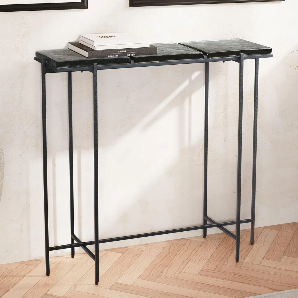 Table d'Entrée Moderne en Verre et Structure Métallique Noire WOHNLING