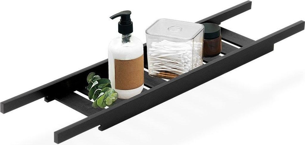 Badezimmerregal für Badewanne, Bambus, schwarz, 68 cm Produktbild 