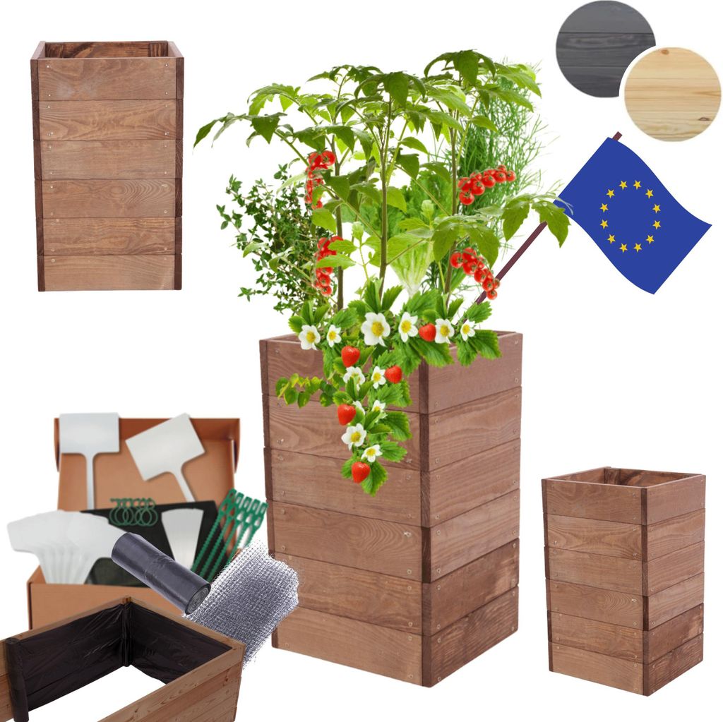 MODO24 Hochbeet Holz, Pflanzkasten, Massivholz, Kiefer, Kräuterbeet, Blumenkasten, Garten, Terrasse, 54x33x30 cm, Braun, ZP06