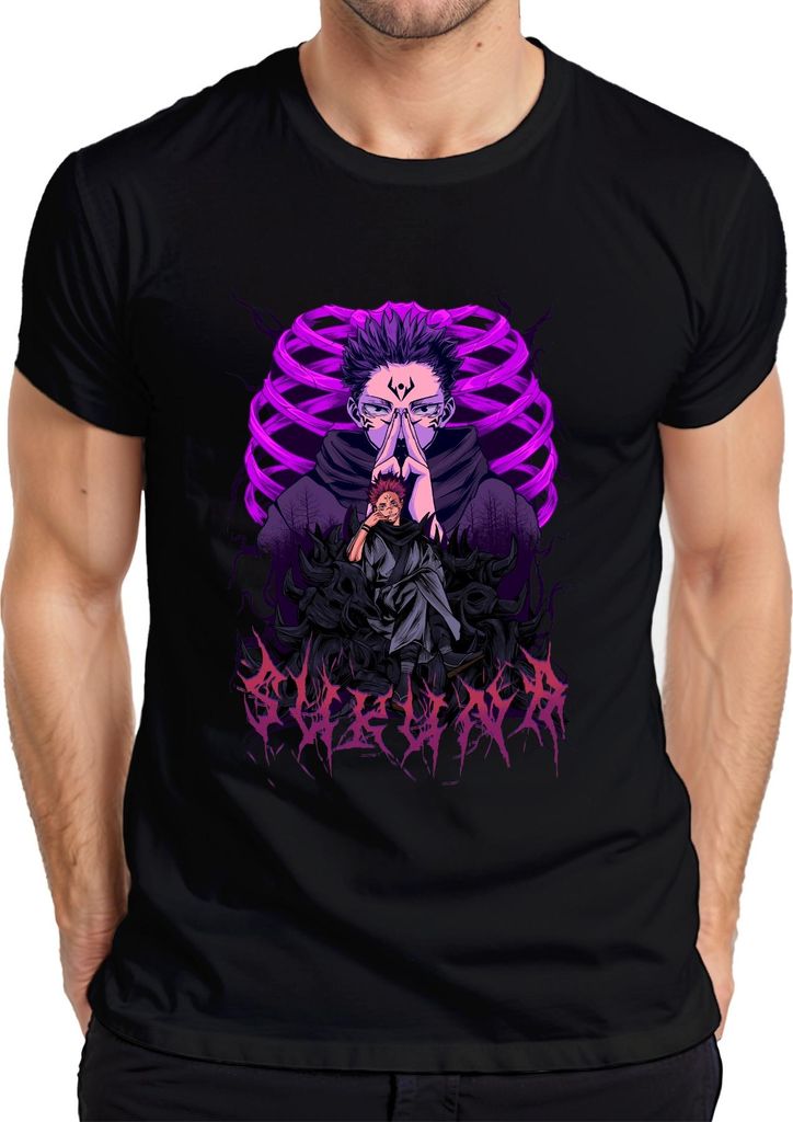 Sukuna Itadori Jujutsu Kaisen Anime Fluchkönig Otaku Geschenk Herren T-Shirt, Schwarz, XXL